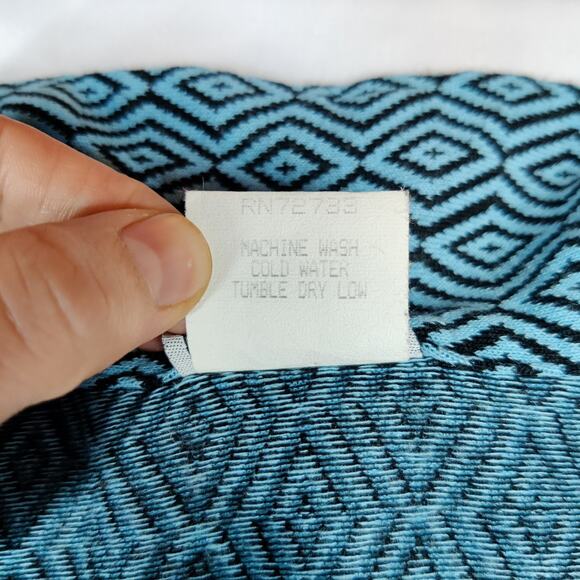 Vintage 90s UnCivilized Knit Flared Sleeve Turquoise Geometric Polo Shirt Large - Picture 9 of 11